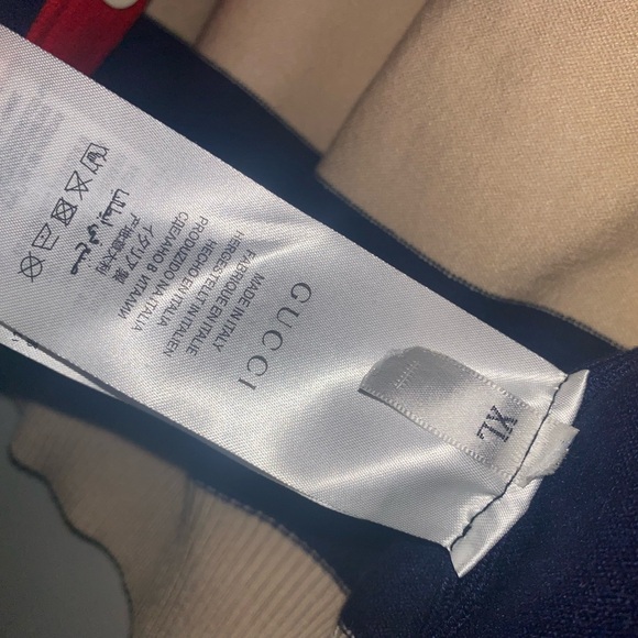 Authentic Gucci Striped Cardigan Beige & Navy with Red Trim -Size XL (No Papers) - Picture 5 of 6